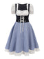 Blau 1950er Oktoberfest Dirndl Puffärmel Gingham Plaid Kleid