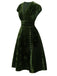 Rot 1940er Tief V-Ausschnitt Perle Samt Kleid