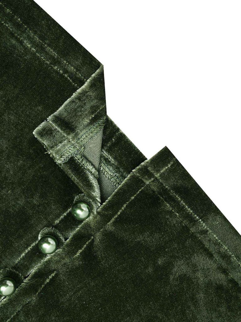 Rot 1940er Tief V-Ausschnitt Perle Samt Kleid