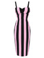 Rosa & Schwarz 1960er Vertikale Streifen Träger Bleistiftkleid