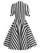 Schwarz 1950er Halloween Beetlejuice Kostüm Streifen Hohl Kragen Kleid