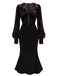 Schwarz 1930er Rose Samt Fischschwanzkleid