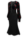 Schwarz 1930er Rose Samt Fischschwanzkleid