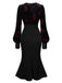 Schwarz 1930er Rose Samt Fischschwanzkleid