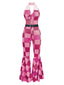 Rosa 1970er geometrisches Muster Patchwork Halter Jumpsuit