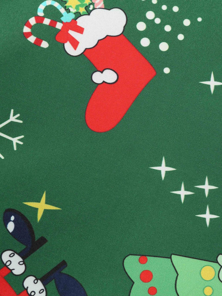 Grün 1950er Weihnachten Blütenkragen Patchwork Kleid