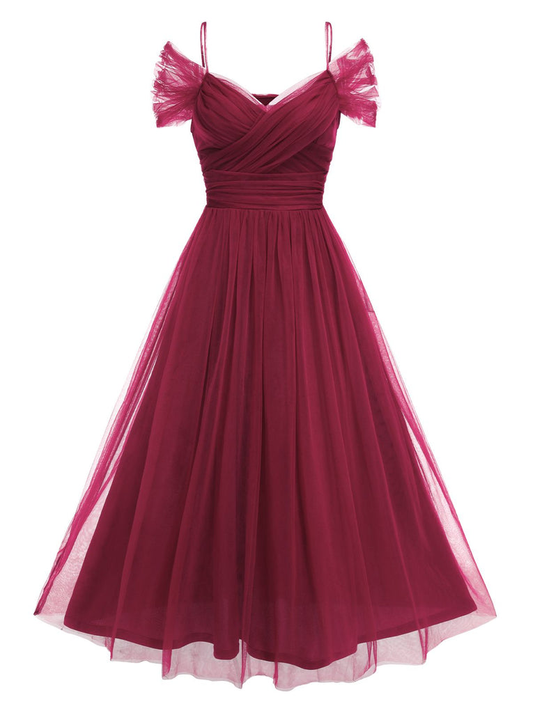 Grün 1950er Spaghetti Träger Schulterfrei Masche Kleid