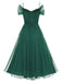 Grün 1950er Spaghetti Träger Schulterfrei Masche Kleid