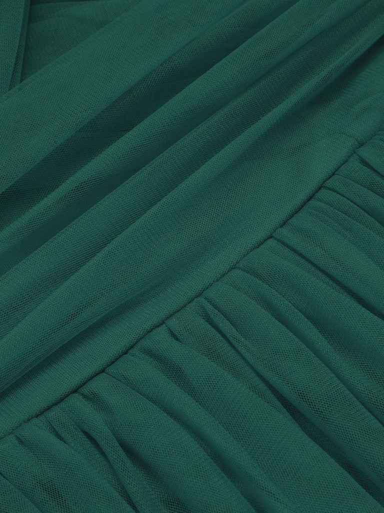 Grün 1950er Spaghetti Träger Schulterfrei Masche Kleid