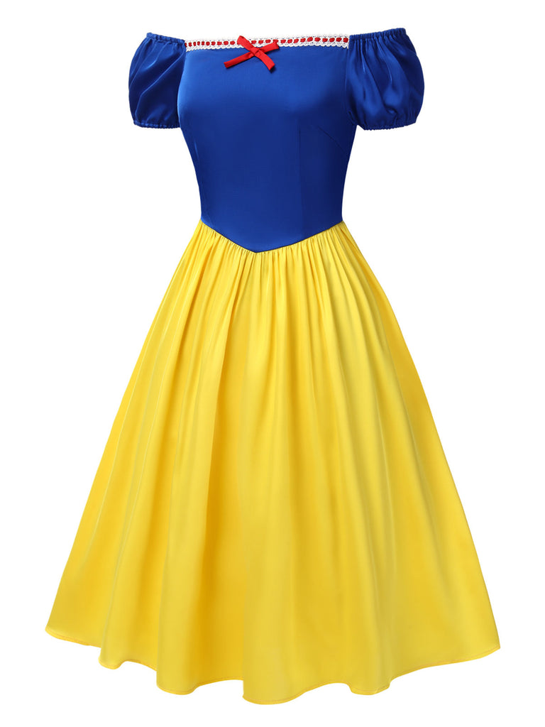 1950er Schneewittchen Kostüm Schulterfrei Puffärmel Prinzessin Bogen Kleid