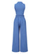 2PCS Blau 1940er Solide Top & Weites-Bein Hosen