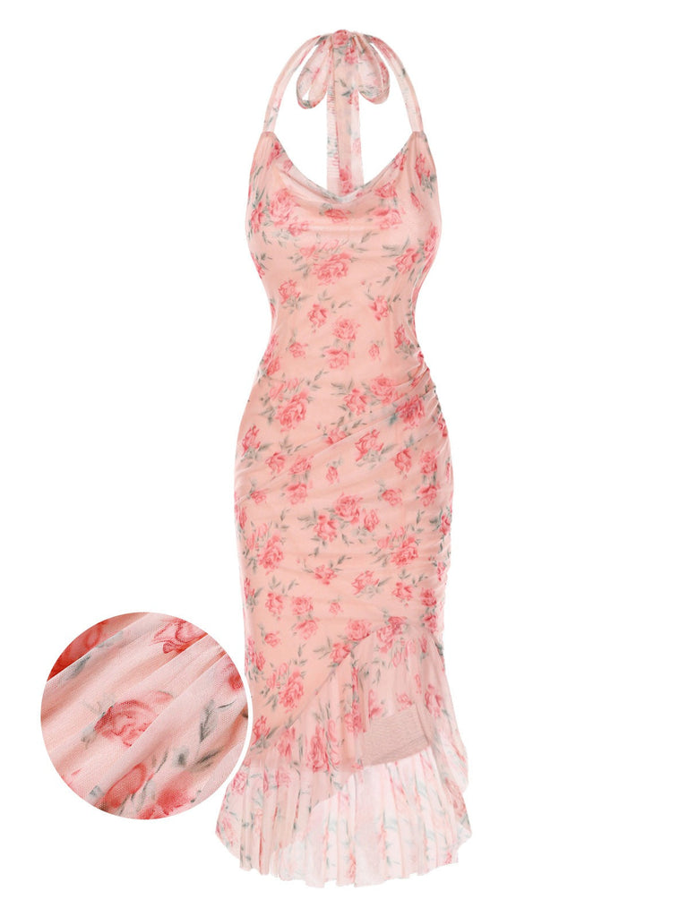 Rosa 1930er Rose Seide Netz Meerjungfrauenkleid