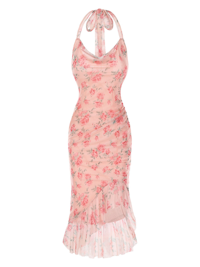 Rosa 1930er Rose Seide Netz Meerjungfrauenkleid
