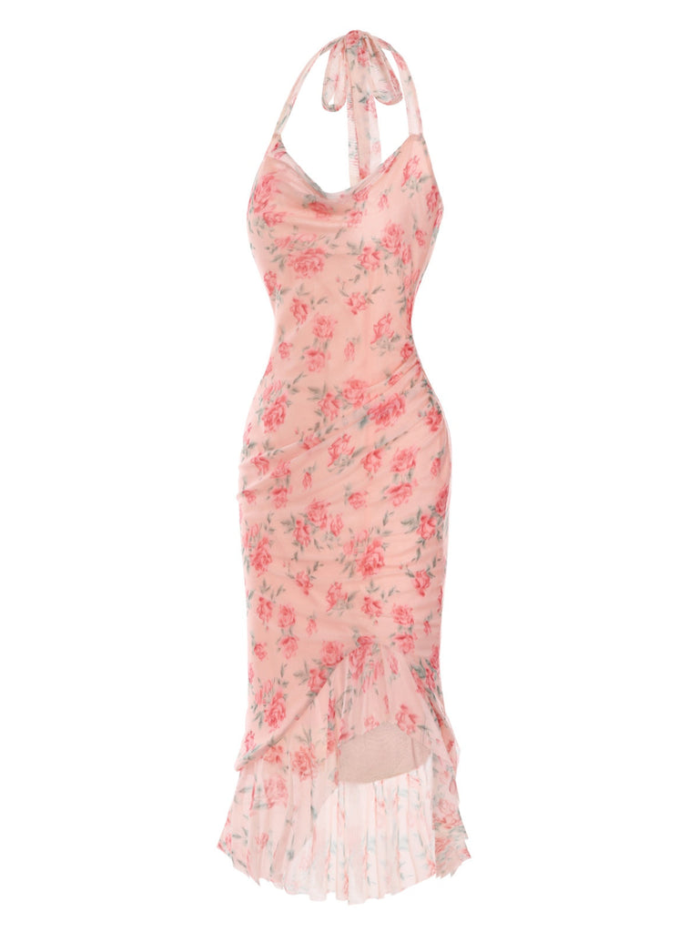 Rosa 1930er Rose Seide Netz Meerjungfrauenkleid