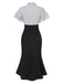 Schwarz 1930er Dots Krawattenhals Meerjungfrauenkleid