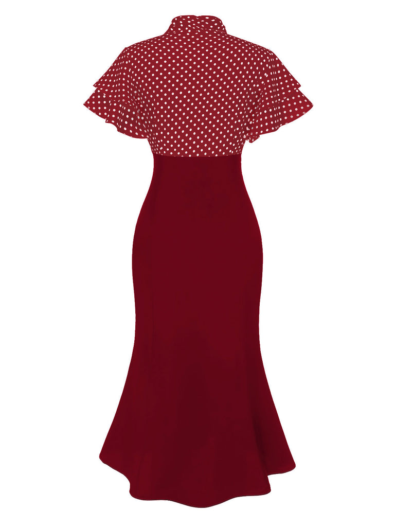 Schwarz 1930er Dots Krawattenhals Meerjungfrauenkleid