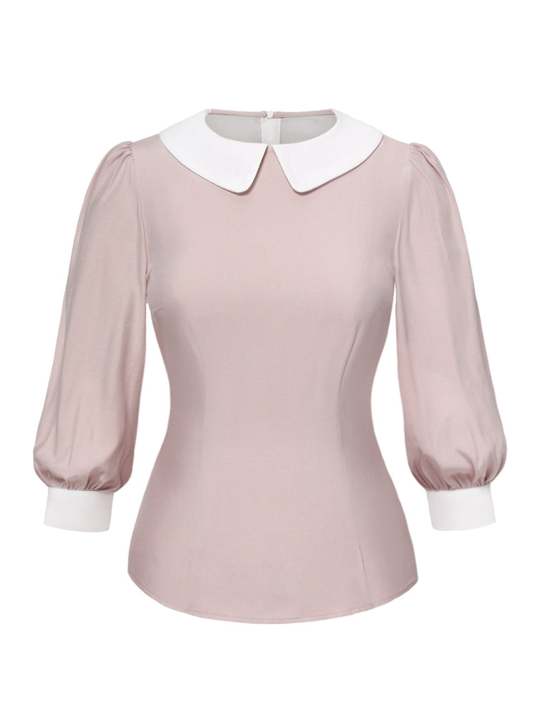 2PCS 1940er Farbblock Rosa Bluse & Grau Kleid