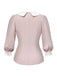 Rosa 1940er Farbblock Peter Pan Kragen Bluse