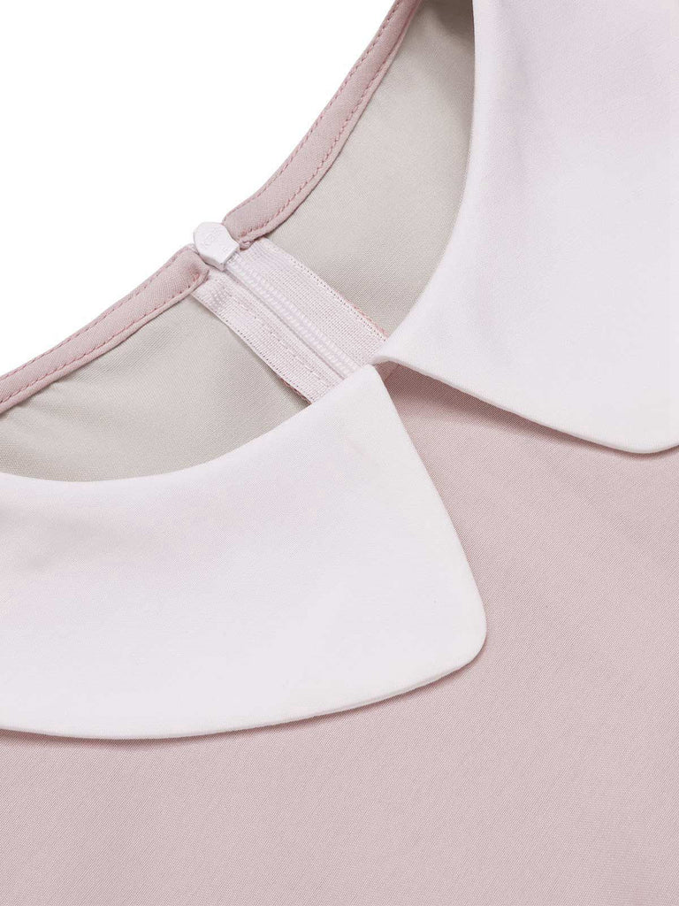 2PCS 1940er Farbblock Rosa Bluse & Grau Kleid