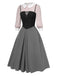 2PCS 1940er Farbblock Rosa Bluse & Grau Kleid