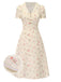 Blau 1940er Baumwolle Puffärmel Revers Blumen Kleid