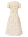 Blau 1940er Baumwolle Puffärmel Revers Blumen Kleid