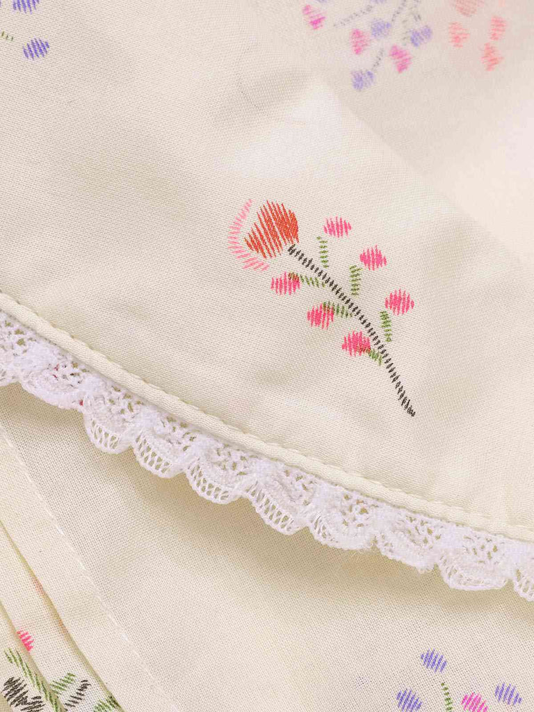 Blau 1940er Baumwolle Puffärmel Revers Blumen Kleid