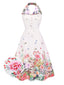 Weiß 1940er Blumen Revers Spleißen Kleid