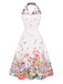Weiß 1940er Blumen Revers Spleißen Kleid