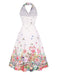 Weiß 1940er Blumen Revers Spleißen Kleid