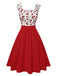 Rot 1950er Herzförmiger Hals Flügelärmel Kirsche Kleid