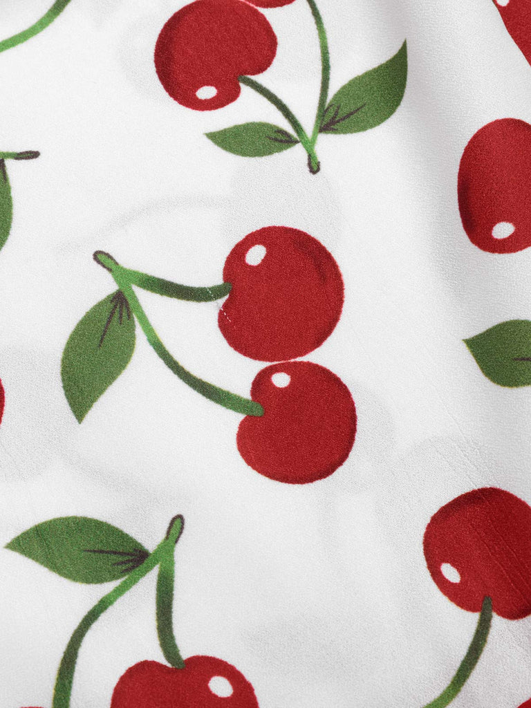 Rot 1950er Herzförmiger Hals Flügelärmel Kirsche Kleid