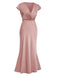 1930er Satin Solide V-Ausschnitt Fischschwanzkleid