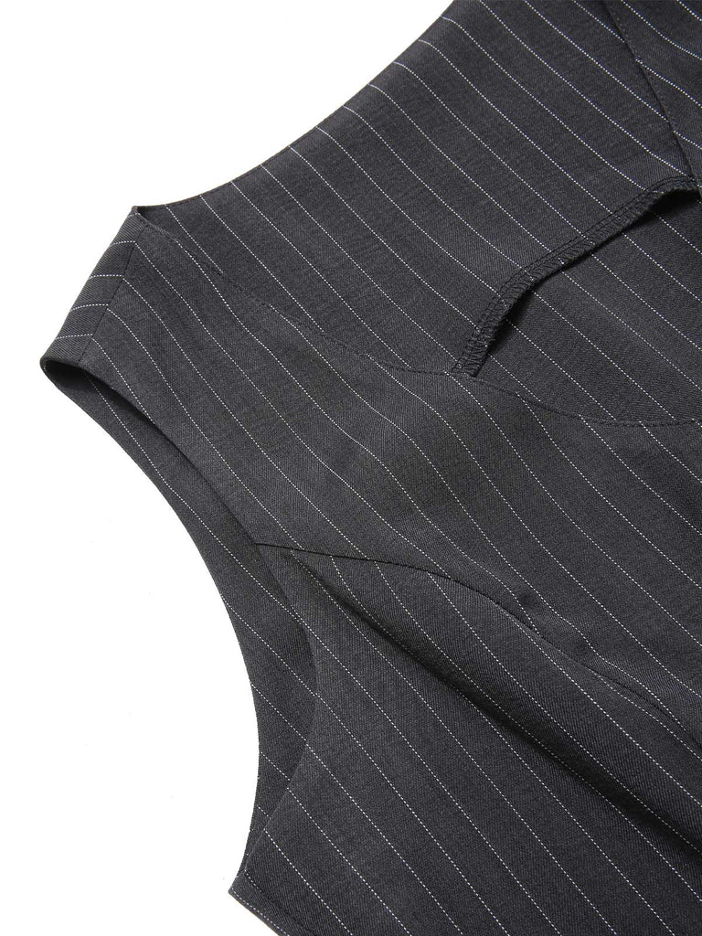 Dunkelgrau 1960er V-Ausschnitt Nadelstreifen Ärmellos Top