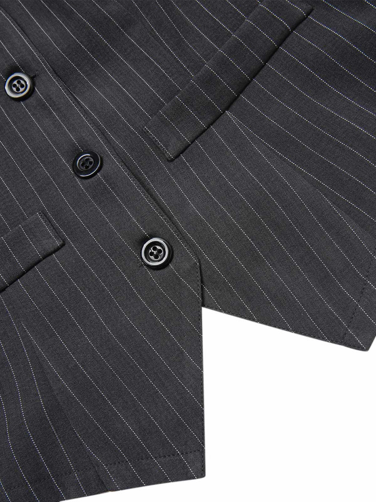 Dunkelgrau 1960er V-Ausschnitt Nadelstreifen Ärmellos Top