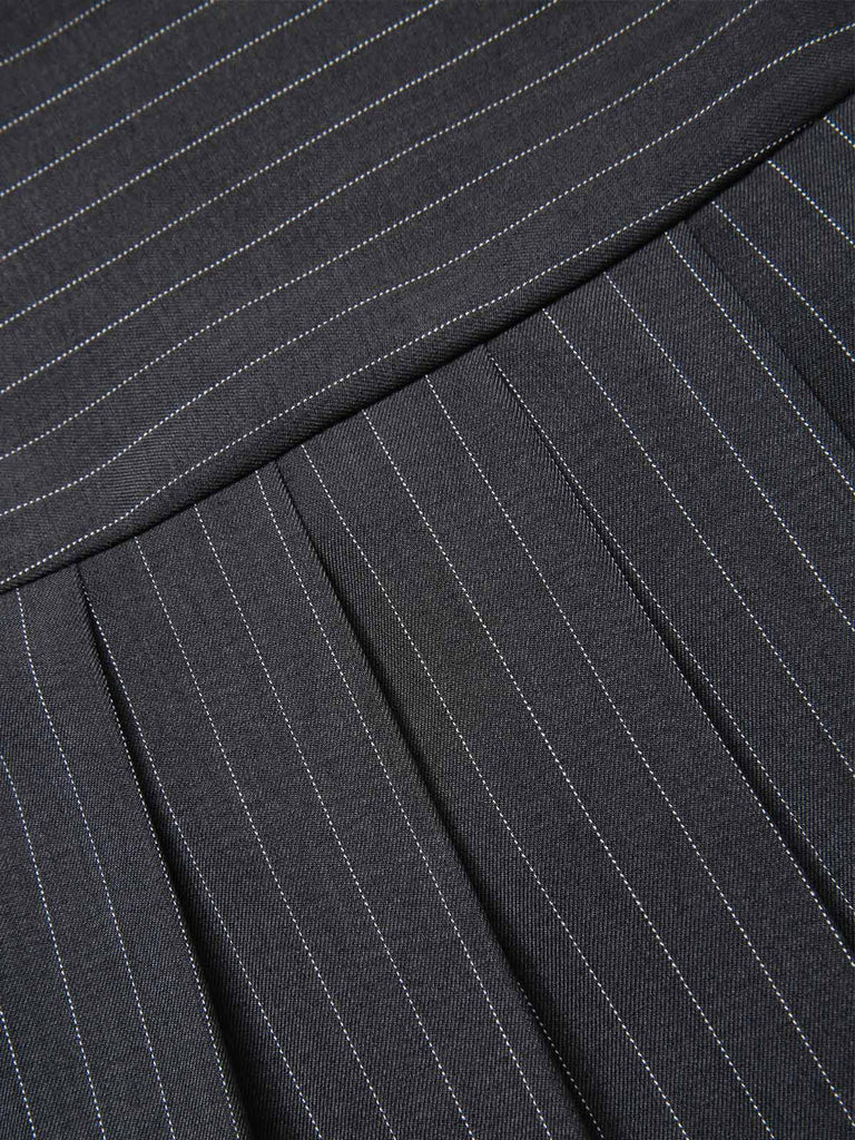 Dunkelgrau 1960er Nadelstreifen Gürtel Plissiertes Rock