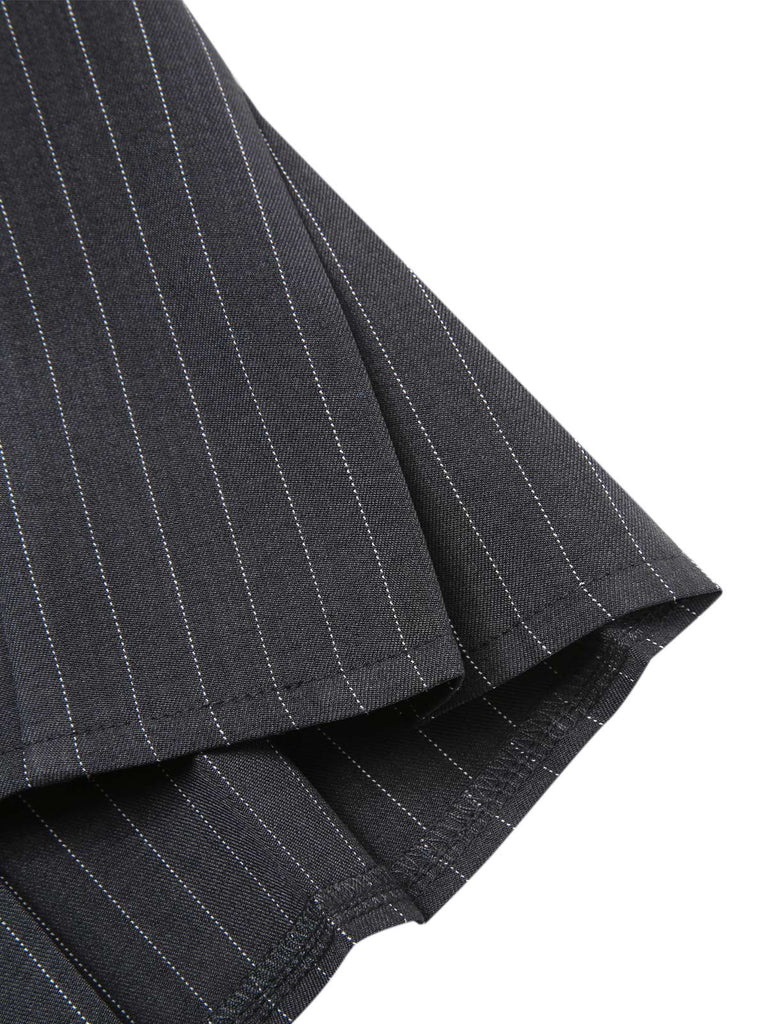 Dunkelgrau 1960er Nadelstreifen Gürtel Plissiertes Rock