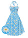 Blau 1950er Halter Spitze Gänseblümchen Kleid