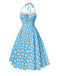 Blau 1950er Halter Spitze Gänseblümchen Kleid
