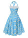 Blau 1950er Halter Spitze Gänseblümchen Kleid