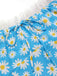 Blau 1950er Halter Spitze Gänseblümchen Kleid