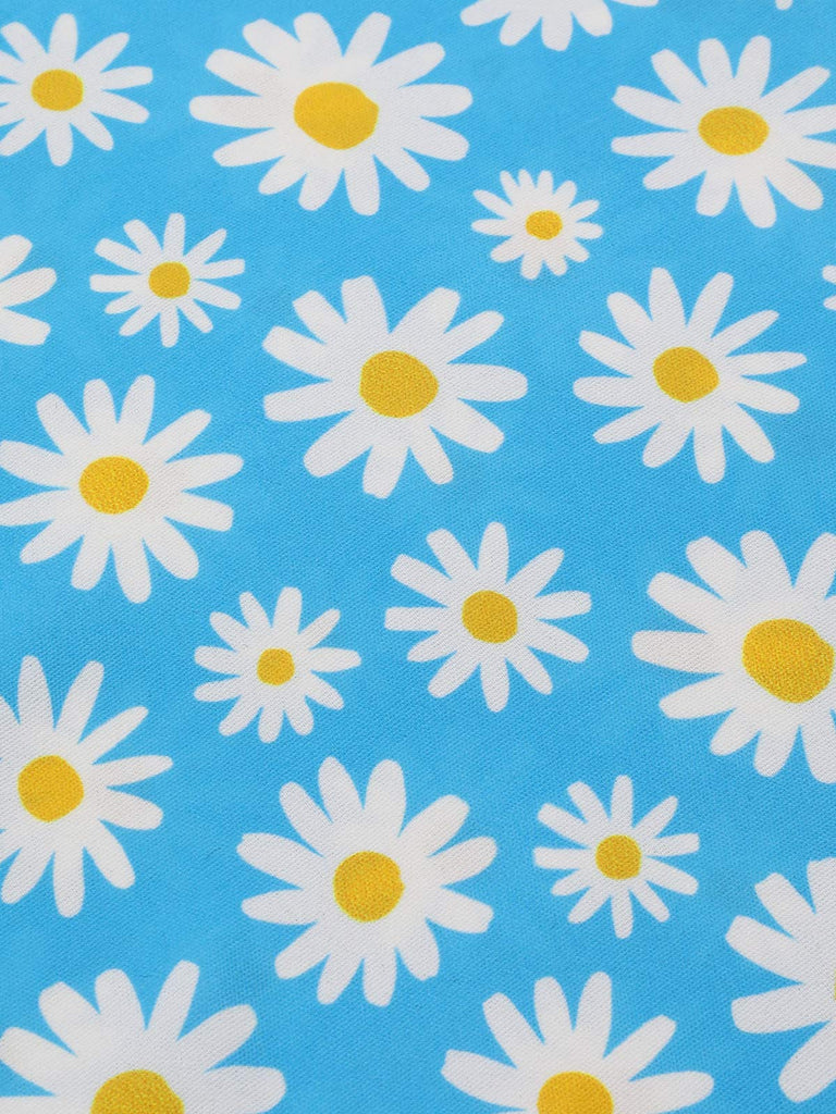 Blau 1950er Halter Spitze Gänseblümchen Kleid