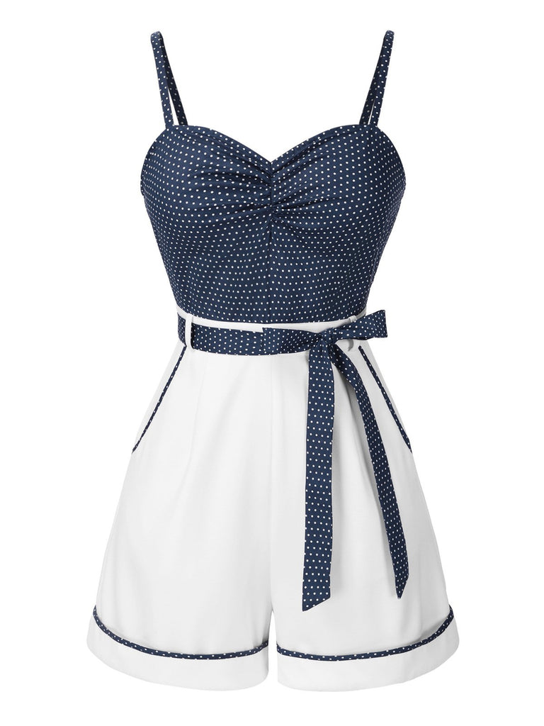 Rosa 1940er Polka Dot Patchwork Träger Romper