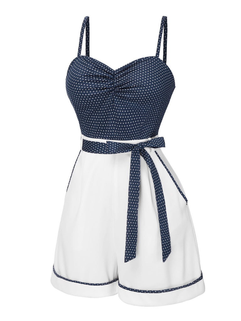 Rosa 1940er Polka Dot Patchwork Träger Romper