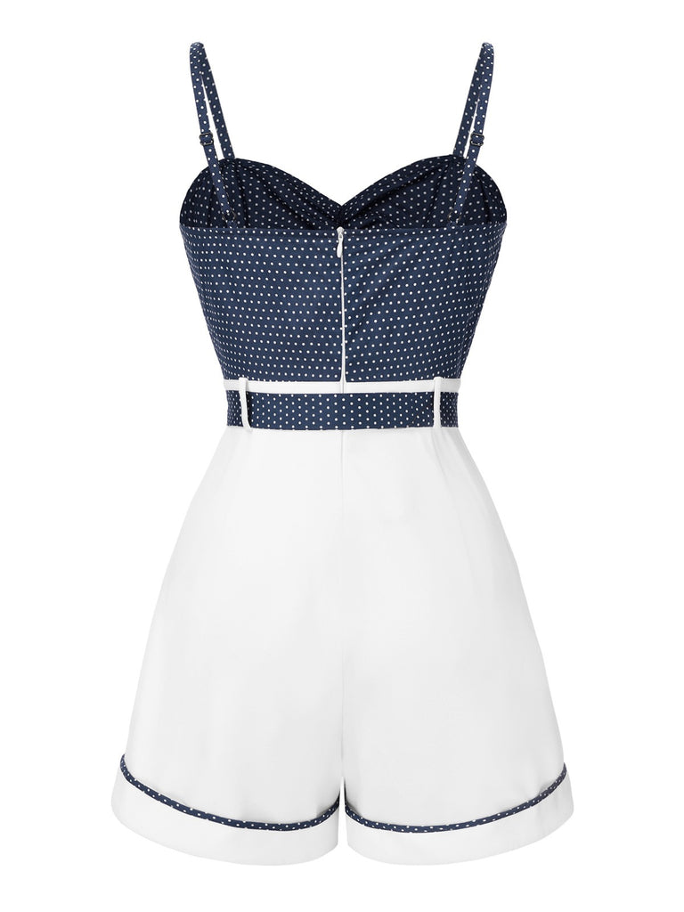 Rosa 1940er Polka Dot Patchwork Träger Romper