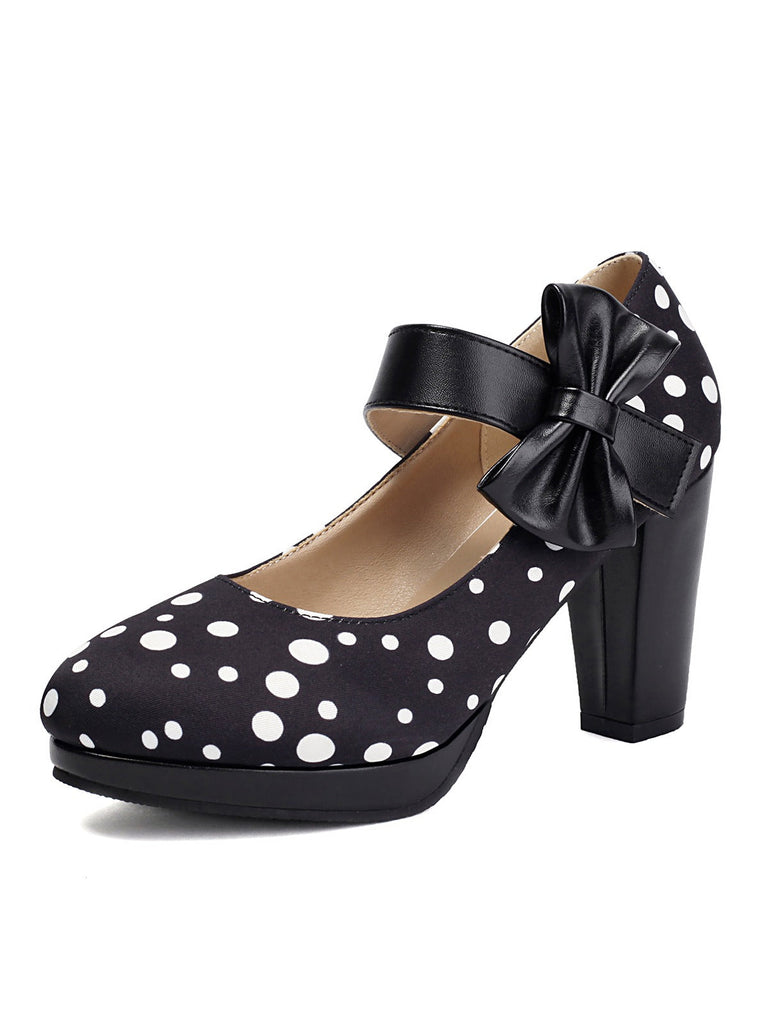 Mary Jane Polka Dots Bogen Klobige Absätze