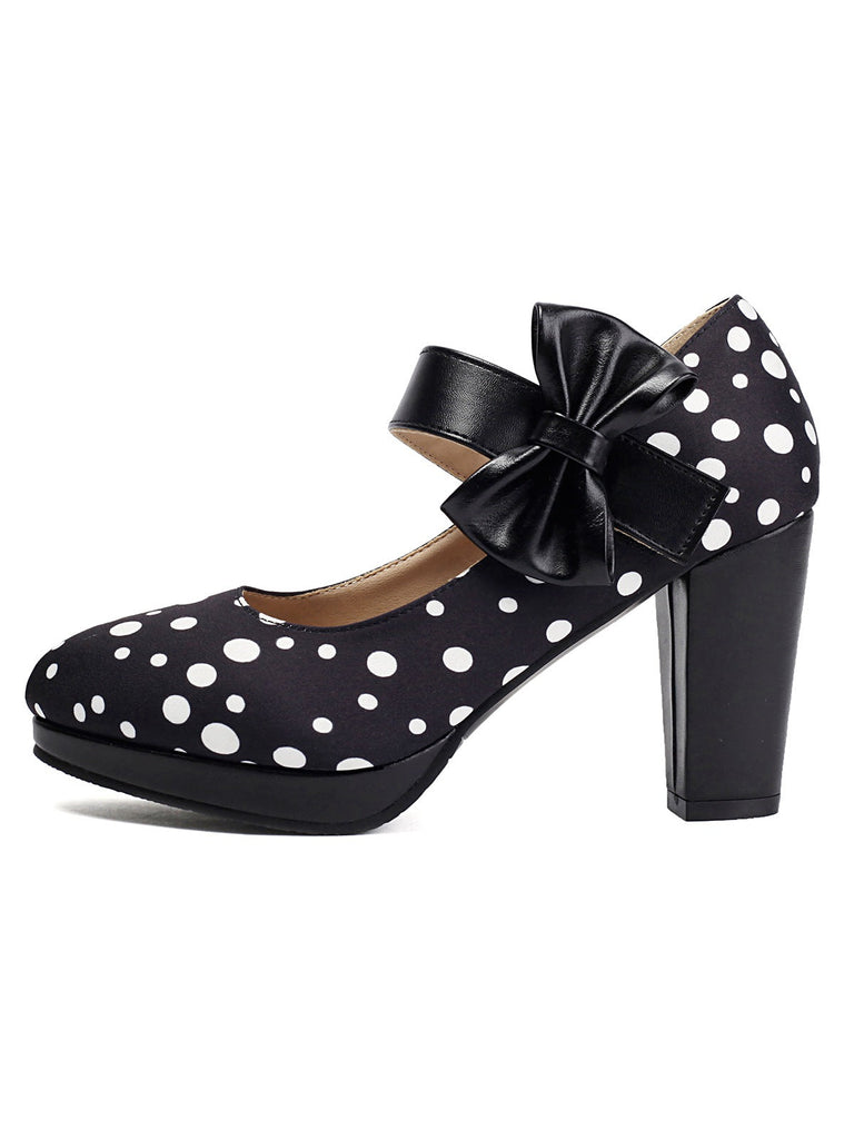 Mary Jane Polka Dots Bogen Klobige Absätze