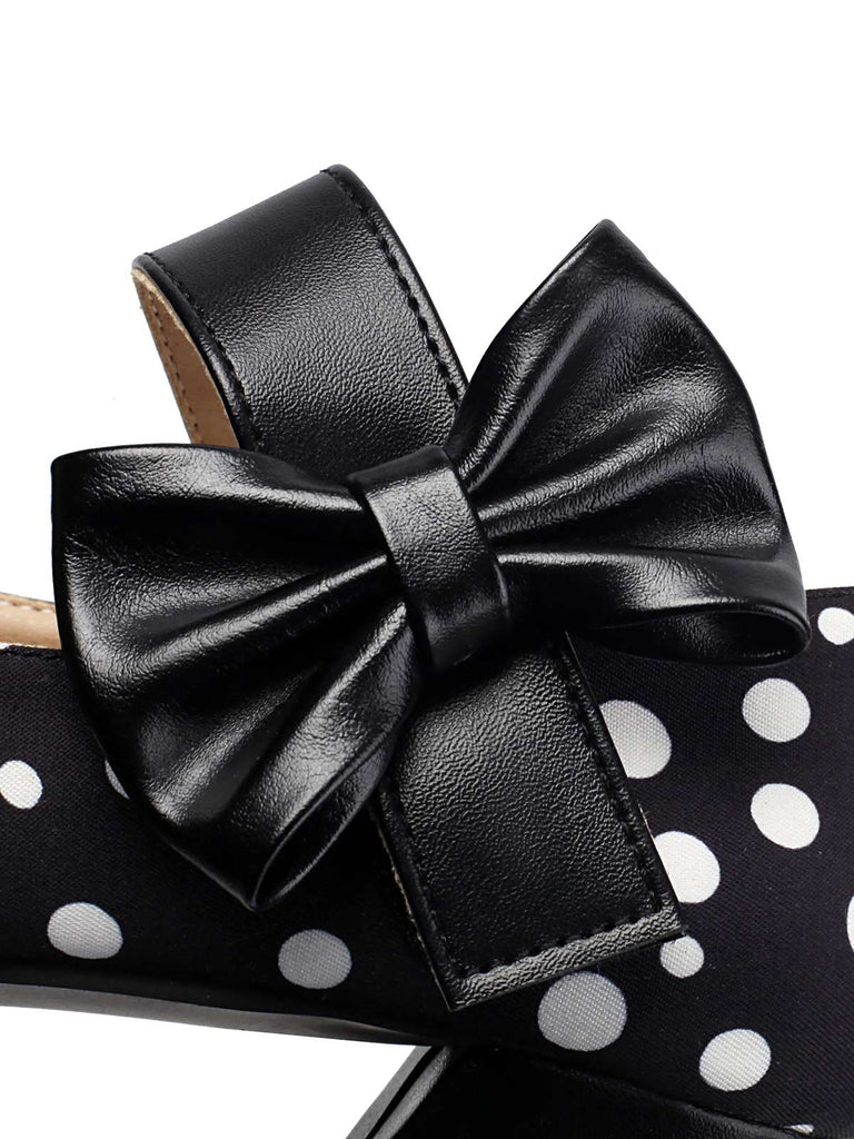 Mary Jane Polka Dots Bogen Klobige Absätze