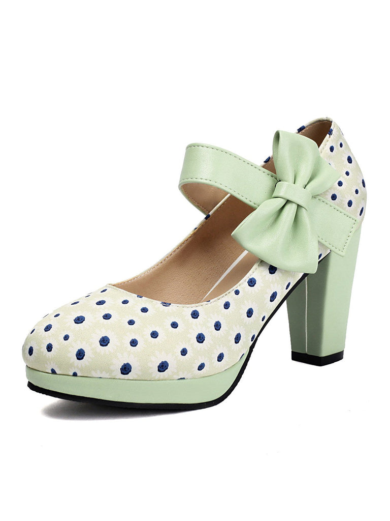 Mary Jane Polka Dots Bogen Klobige Absätze