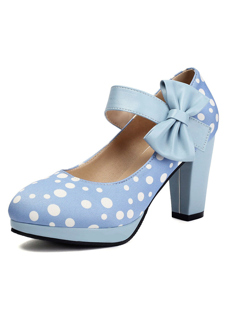 Mary Jane Polka Dots Bogen Klobige Absätze